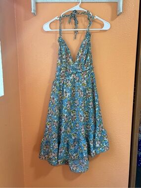 Sason Floral Halter Dress in Light Blue floral